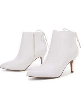 Women's White Pointed Toe Heels Ankle Booties Kitten Stiletto Strappy Boots